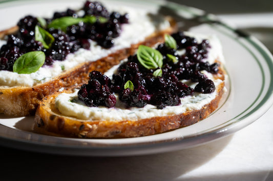 Honey Lemon Wild Blueberry Spread / Basil Ricotta Toast