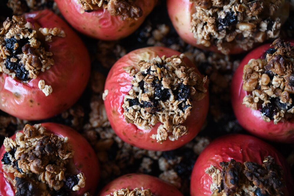 Baked Apples With Wild Blueberry Walnut Topping